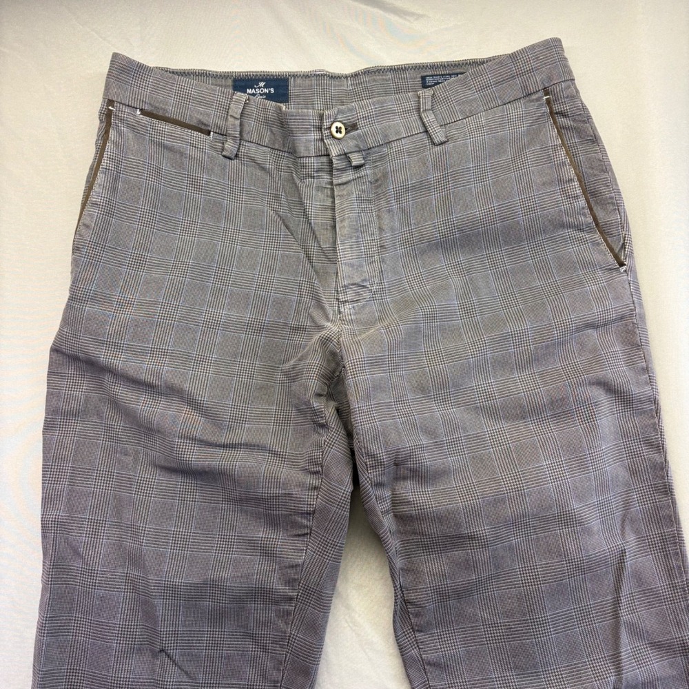 Mason's Em's New York Edition Grey Plaid Glen Check Stretch Trousers Mens Smooth